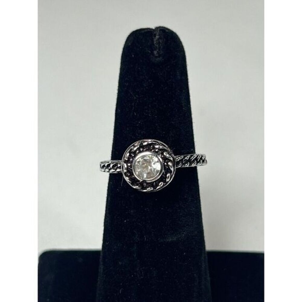 Sterling Silver Braided Halo Cz Ladies Ring Size7.5